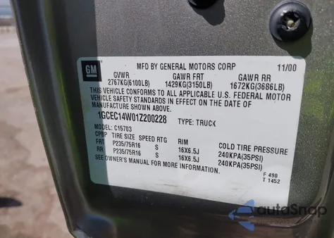 2001 Chevrolet Silverado 1500 z USA, uszkodzony, nr VIN 1GCEC14W01Z200228